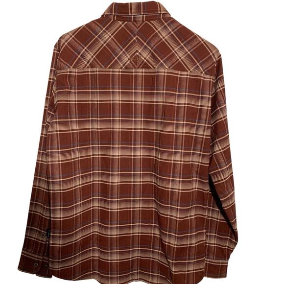 Kuhl Fugitive Flannel Mens Small Plaid Long Sleeve Shirt Brown Button Pocket - Picture 2 of 12